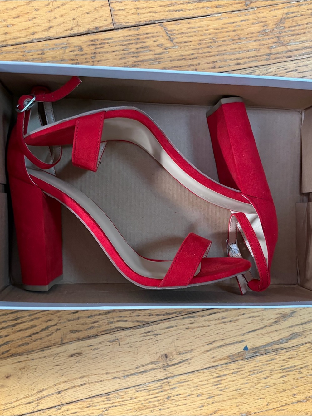 Amazon Red Block Heel Ankle Strap Sandals
